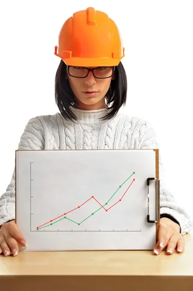 Young architect-woman wearing a protective helmet — Stock Photo, Image
