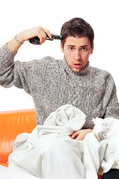 Muž se snaží k sebevraždě. izolované na bílém pozadí — Stock fotografie