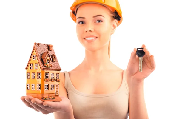 Photo of happy woman construction engineer — Stock Photo, Image