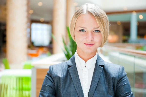 Closeup portrait of cute young business woman smiling — Stock Photo, Image