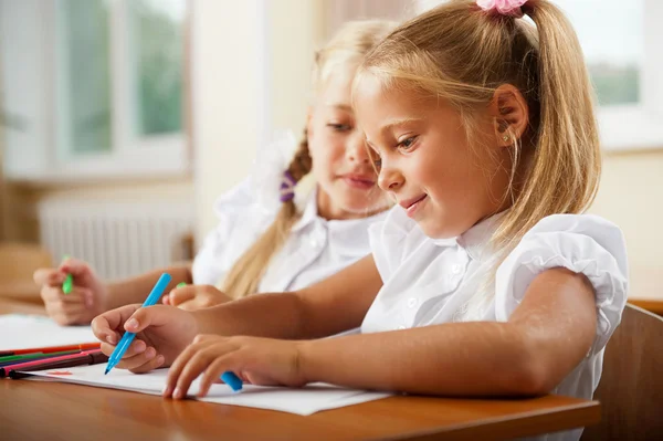 Little girls drawing pictures and writing letters to Santa Claus — Stock Photo, Image
