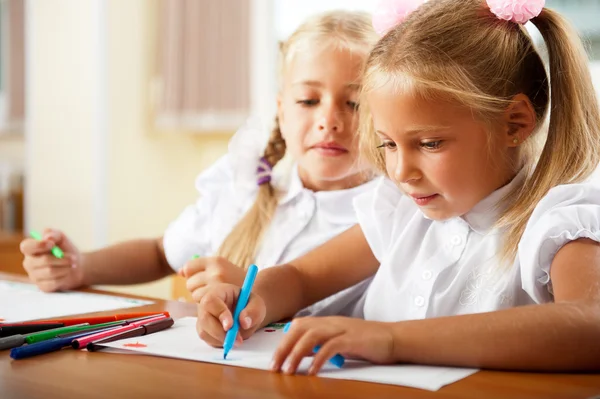 Little girls drawing pictures and writing letters to Santa Claus — Stock Photo, Image