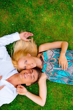 A portrait of a sweet couple in love. Photo from above. Horizont clipart