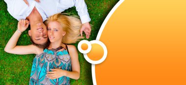 A portrait of a sweet couple in love. Photo from above. Horizont clipart