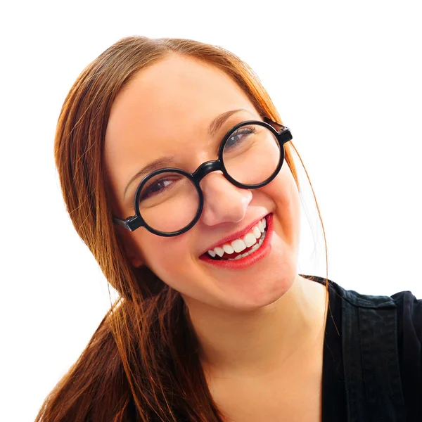 Jonge lachende student vrouw. op witte achtergrond — Stockfoto