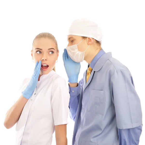 Portrét smějící se lékař s jeho kolegou před ca — Stock fotografie