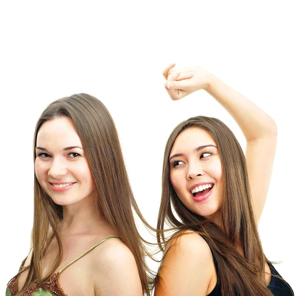 Zwei tanzende und lächelnde Frauen — Stockfoto