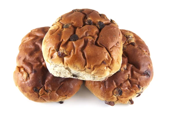Three raisin buns — Stock Photo, Image