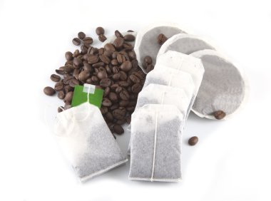 Coffee beans, pads and tea bags clipart