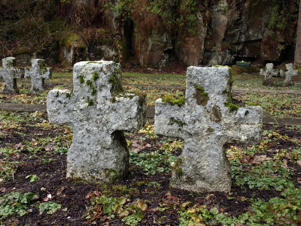 Old stone celtic crosses on a graveyard in ireland for german soldiers — Stock Photo, Image