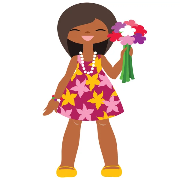 Funny little girl with flowers — Stock Vector