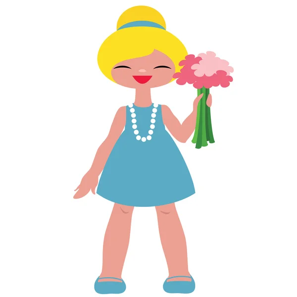 Little blonde girl with flowers — Stock Vector