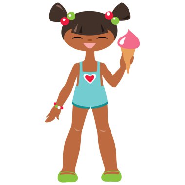 Tanned little girl with ice cream clipart