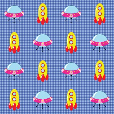 Checked pattern with spaceships. clipart