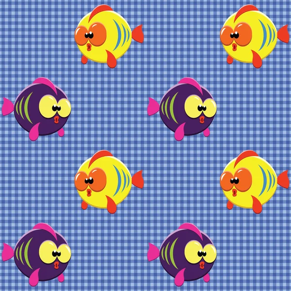 Checked pattern with funny fishes — Stock Vector