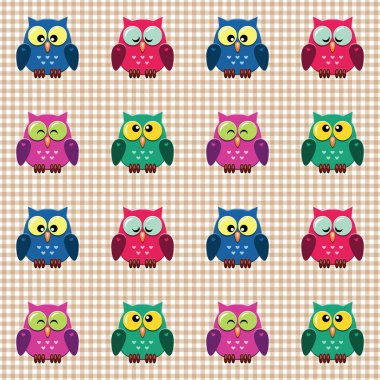 Checked pattern with cute owls clipart