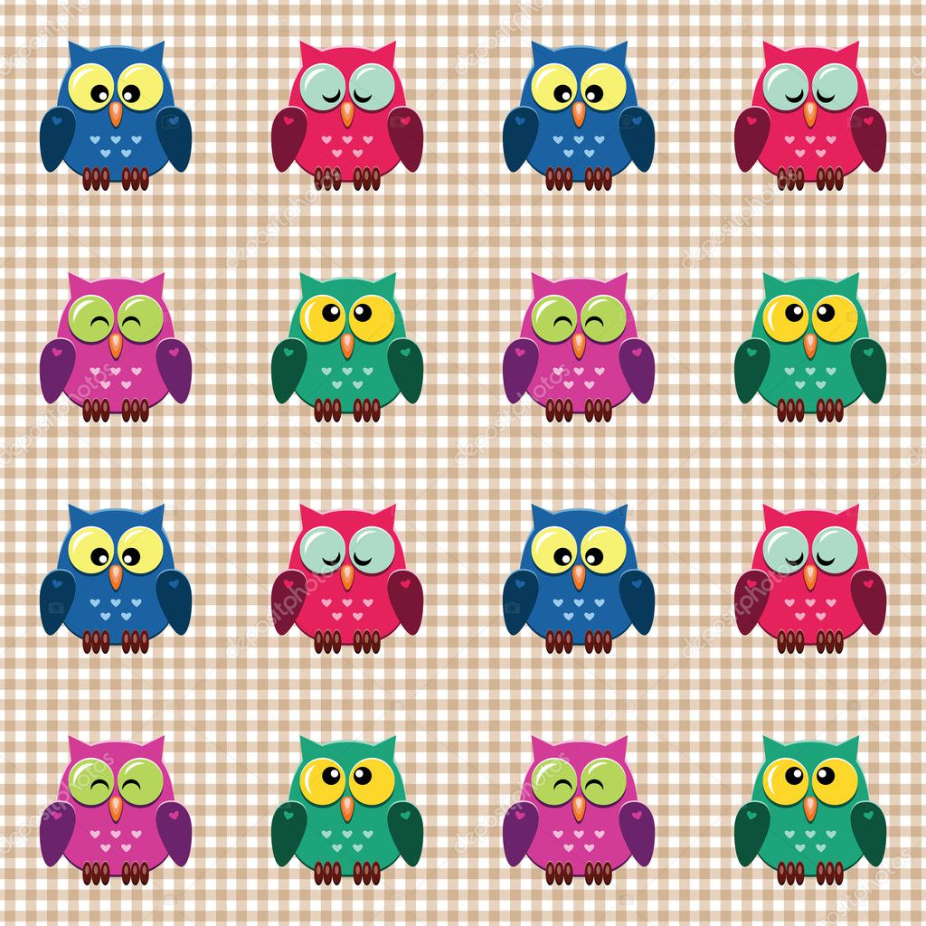 Checked pattern with cute owls