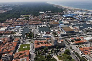 İtalya, Toskana, Viareggio, şehrin hava manzarası.