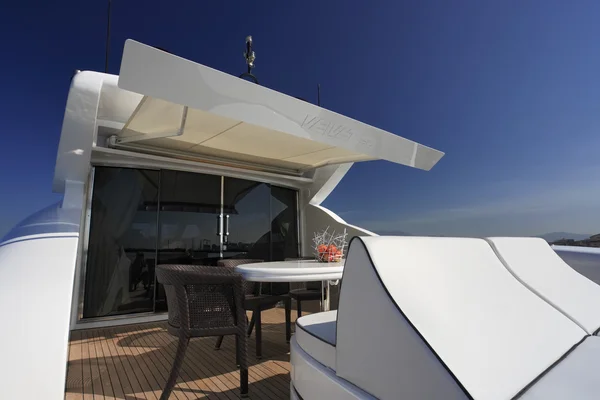 Italy, Tuscany, Viareggio, Tecnomar Velvet 90 luxury yacht, backboard — Stock Photo, Image