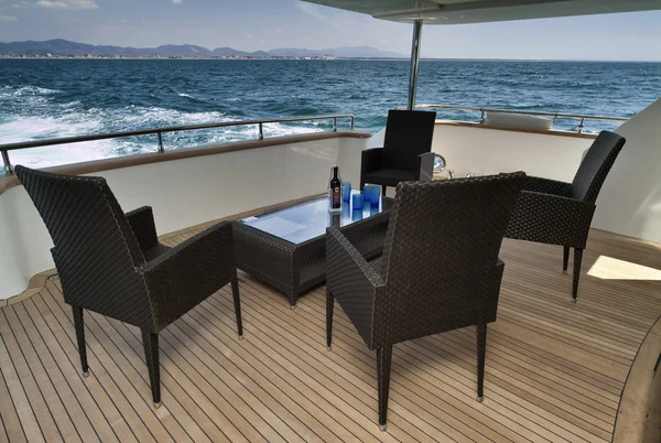 Italy, Tyrrhenian Sea, Tecnomar 35 luxury yacht poop deck — Stock Photo, Image