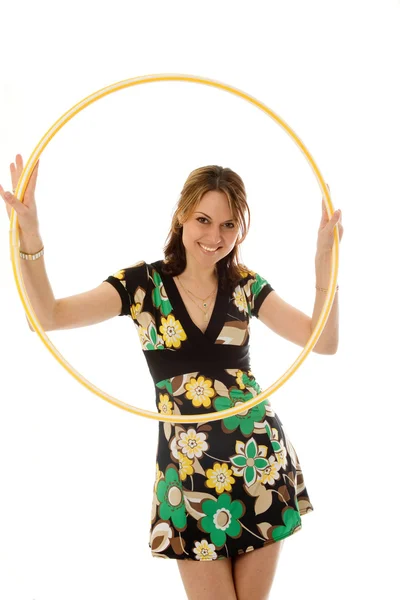Beautiful girl with hoop, isolated on white — Stock Photo, Image