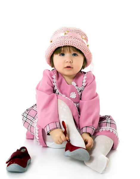 Skönhet baby med bonnet — Stockfoto