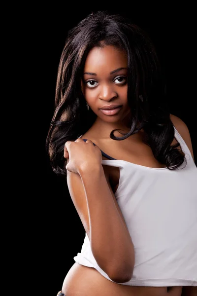 Sexy glamouröses schwarzes Mädchen in Dessous — Stockfoto