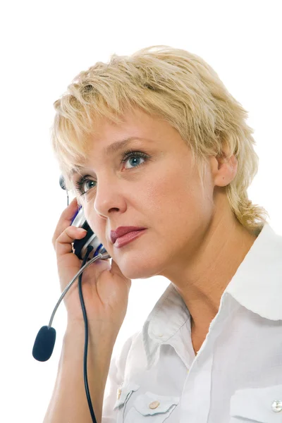 Blond woman with headset — Stock Photo, Image