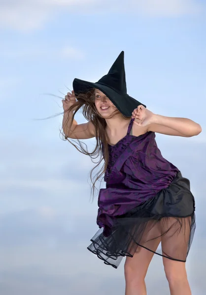 stock image Pretty witch with hat and broom