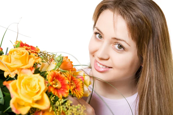 Stock image Young blond woman with flowers