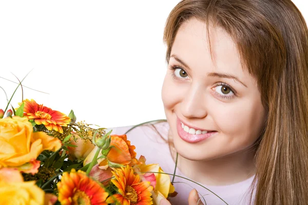 stock image Young blond woman with flowers