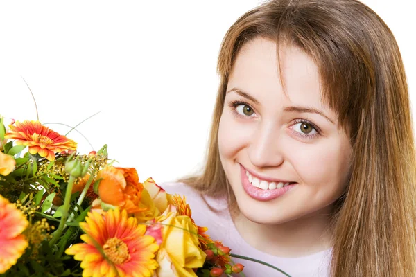 stock image Young blond woman with flowers