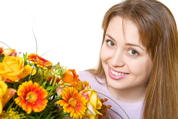 stock image Young blond woman with flowers