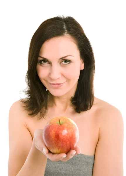 Kvinna och äpple — Stockfoto