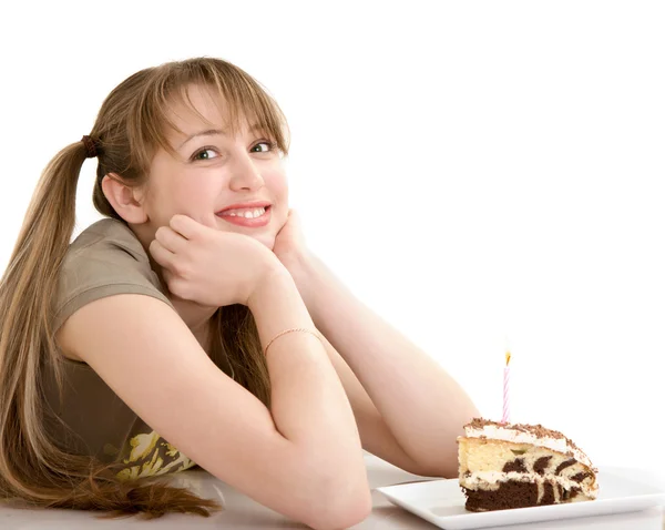 Genç kız ile bir pasta — Stok fotoğraf