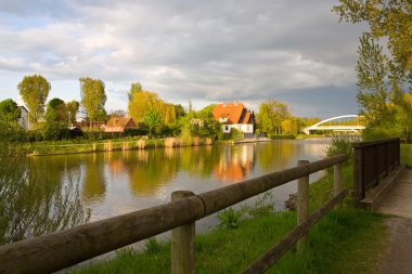 günbatımı mittelland canal, hannover, Almanya,