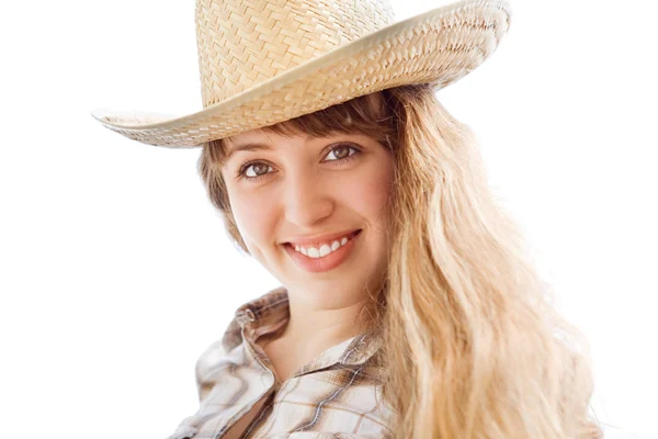 Beautiful young woman with cowboy hat, — Stock Photo, Image