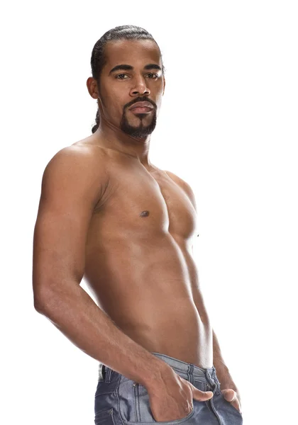 Homem musculoso nu, isolado em branco — Fotografia de Stock