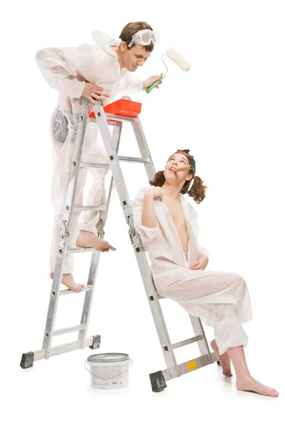 Atraente jovem adulto casal pintura — Fotografia de Stock