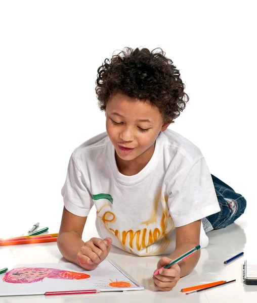 Boy drawing on the floor — Stock Photo, Image