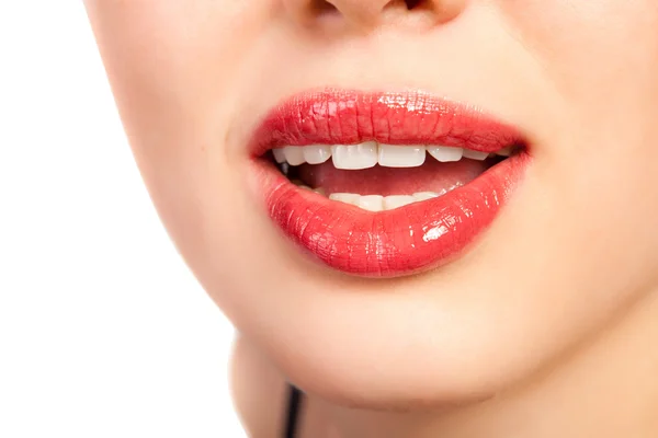 Close-up de lábios de mulher bonita — Fotografia de Stock