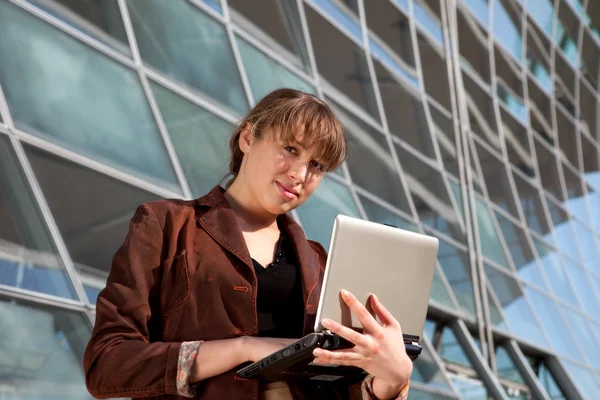 Woman work with laptop outdoor — Stock Photo, Image