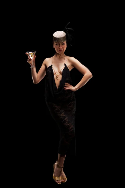Sexy žena se sklem koktejl — Stock fotografie