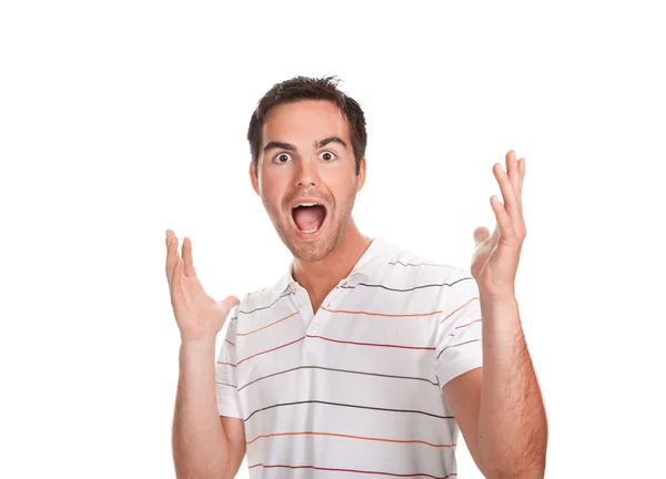 Portrait of young surprised man gesturing. — Stock Photo, Image