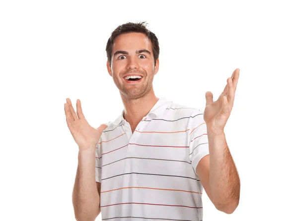 Portrait of young surprised man gesturing. — Stock Photo, Image