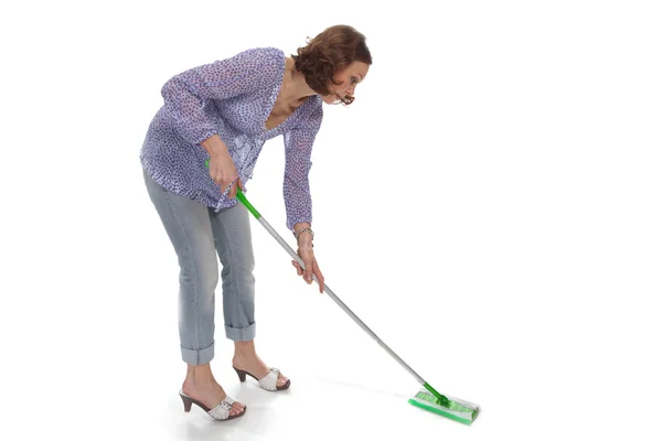 Woman washes up the floor by a swab — Stock Photo, Image