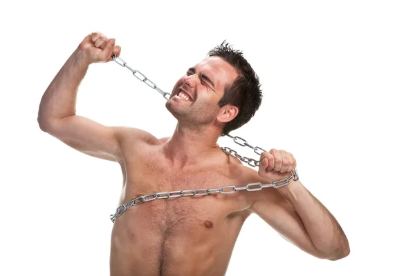 Joven musculoso con una cadena — Foto de Stock