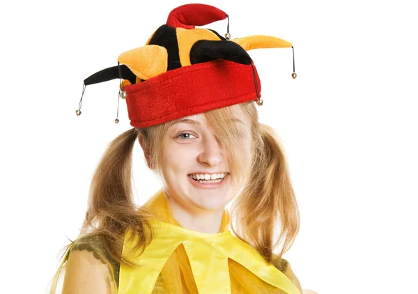 ピエロ帽で若い金髪女性 — ストック写真