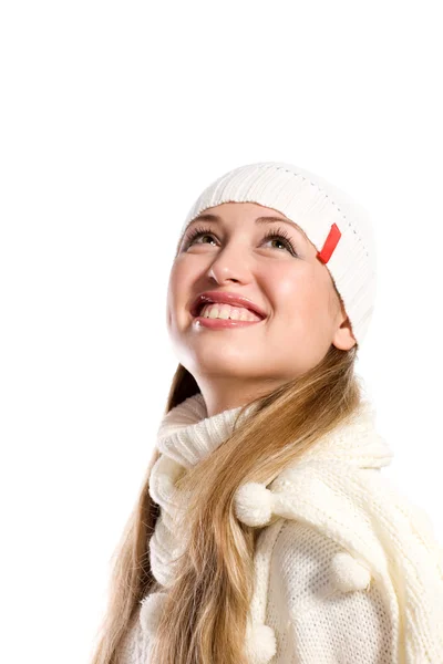 Krásná mladá žena nosit klapky na uši — Stock fotografie