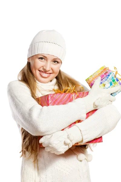 Portret szczęśliwy dziewczyna z prezentem — Zdjęcie stockowe